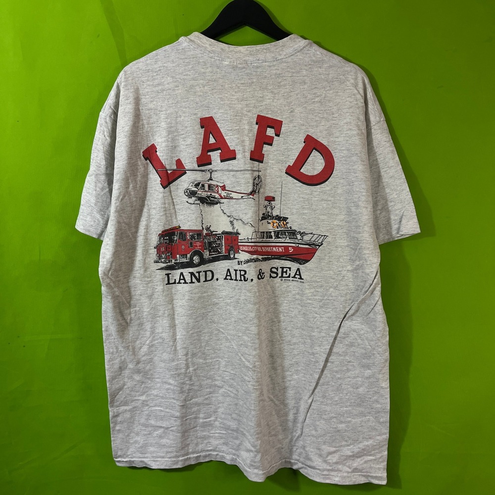 Vintage 1990 LAFD Land Air & Sea Shirt Hanes Heavyweight Grey XL Los Angeles FD